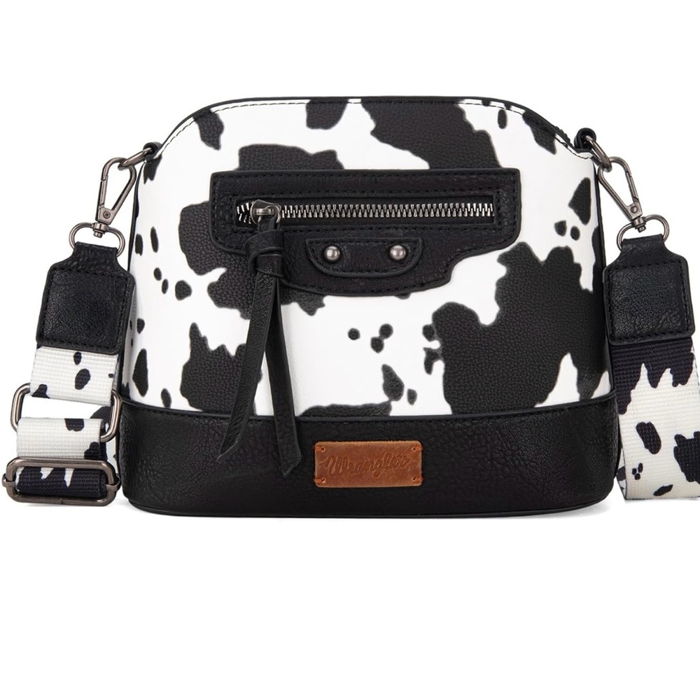 Wrangler Cow Print Cross Body Purse with Signature Strap  3"D x 9.5"W x 7.0"H